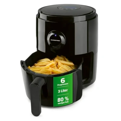 Abbildung von GOURMETmaxx Heißluftfritteuse 3L Airfryer mit Timer &amp; Touchscreen Fritteuse 8 Funktionen 6 Programmen energiesparend frittieren, nahezu ohne Öl Minibackofen 1400 W