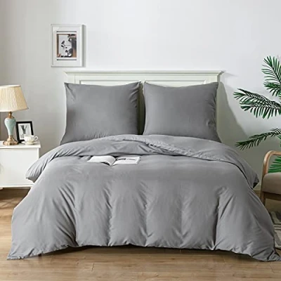 Abbildung von Good Nite Bettwäsche 240x220 3 teilig Grau Sets Mikrofaser Bettbezug cm + 2 Kissenbezug 80x80cm Atmungsaktiv Weich