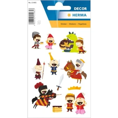 Abbildung von HERMA 15485 Aufkleber Ritter klein groß, 30 Stück, Märchen Sticker mit Zauberer König Prinzessin Prinz Monster Motiv, Kinder Etiketten für Fotoalbum Tagebuch Poesiealbum Scrapbooking Deko DIY Basteln