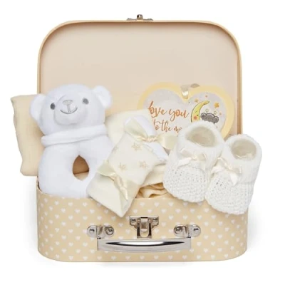 Abbildung von Baby Box Shop Babyparty Geschenk Neutral 7 Set Für Gender Reveal Geschenk, Geschenksets Babys Babygeschenke Korb, Willkommen Geschenkset Unisex Crème