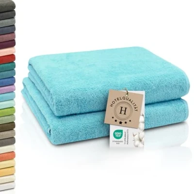 Abbildung von ZOLLNER 2er Set Badetücher weiche und saugstarke Duschtücher waschbar bis 95C Baumwolle 100x150 cm in azurblau