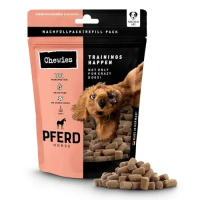 Abbildung von Chewies Trainings Happen Pferd Hundeleckerli getreidefrei, Soft und ohne Zucker Monoprotein Hunde Leckerlis in der wiederverschließbaren Verpackung Made Germany (6 x 175 g)
