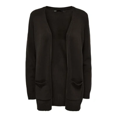 Abbildung von ONLY Damen Lange Strickjacke mit Taschen Stretch Casual Langarm ONLLESLY Open Cardigan Noos Gerippt, Farben:Dunkelbraun, Größe:S
