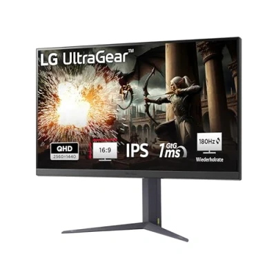 Abbildung von LG Electronics 32GS75QX B.AEU Ultragear™ QHD Gaming IPS Monitor 32&quot; (80 cm), 2560 x 1440, 16:9, 1ms GtG, 180 Hz, HDR10, 400 cd/m² Helligkeit (typ.), NVIDIA G Sync™ Compatible, AMD FreeSync™ Grau