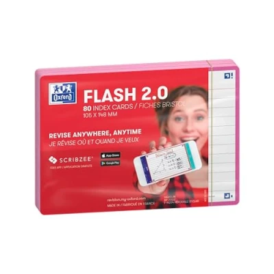 Abbildung von Oxford FLASH 2.0 Karteikarten A6, Lernkarten, 105x148mm, liniert, fuchsia, 80 Blatt