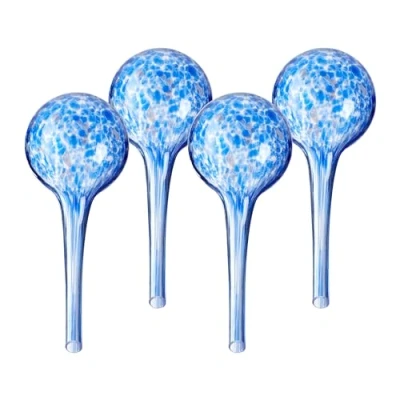 Abbildung von Relaxdays Bewässerungskugeln Glas, 4er Set, HxD: 15 x 6 cm, Gießkugeln für Pflanzen, Bewässerungshelfer Urlaub, blau