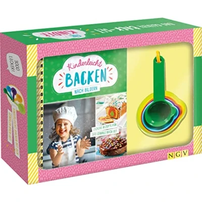 Abbildung von Kinderleicht backen nach Bildern. Das clevere Back Set für Kinder ab 6 Jahren: mit 5 Messbechern und Rezeptbuch
