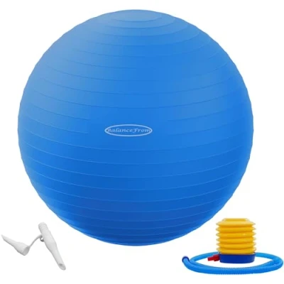 Abbildung von Fitvids Gymnastikball, Yoga Ball, Fitnessball, Geburtsball mit Schnellpumpe, 0,9 kg Kapazität, Blau, 66 cm, L