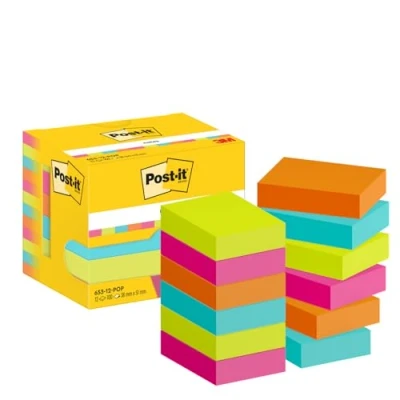 Abbildung von Post it Notes Poptimistic Collection, Packung mit 12 Blöcken, 100 Blatt pro Block, 38 mm x 51 mm, Pink, Grün, Blau, Orange Selbstklebende Notizzettel für Notizen, To Do Listen und Erinnerungen