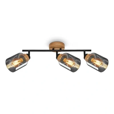 Abbildung von BRILONER Deckenlampe, Deckenleuchte, Lampe, Rauchglas, Schwenkbar, Wohnzimmerlampe, Schlafzimmerlampe, Küchenlampe, Schwarz Holz