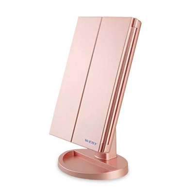 Abbildung von WEILY Schminkspiegel mit Beleuchtung, Faltbare Kosmetikspiegel 1X/2X/3X Vergrößerung, Touch Tischspiegel Unterstützung USB und Batterie (Rosengold)