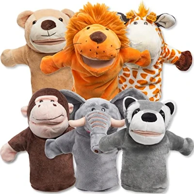 Abbildung von JOYIN 6 Stück Tier Handpuppen Spielzeug Set für Kinder,Freunde Im Tiergarten, Deluxe plüschtiere Kinderhandpuppen mit beweglichem offenem Mund EIN fantasievolles Spiel