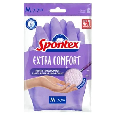 Abbildung von SPONTEX Extra Comfort, Premium Haushaltshandschuhe mit weichem Textilfutter, ideal für alle Putzarbeiten im Haushalt, 30C waschbar, Größe m (7 7, 5), 1 Paar, Lila, (1 pair)