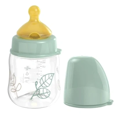 Abbildung von nip Weithalsflasche Babyflasche mit Ventil für optimalen Lufteinstrom und zwei Naturkautschuk Trinksauger. Stillfreundliche aus robustem Material Gr. S, 150ml, Türkis