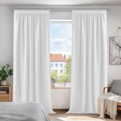 Abbildung von Deconovo Blickdicht Dicke Gardinen mit Kräuselband Kinderzimmer Vorhang Balkon Fensterdeko, 240x140 cm(HöhexBreite), Silber Grau, 2er Set