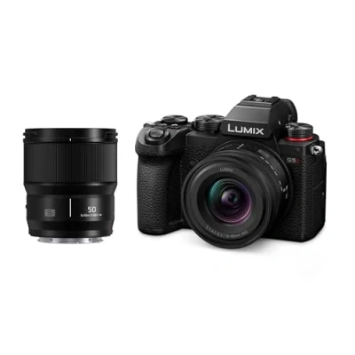 Abbildung von Panasonic DC S5DWE K Lumix S5D Vollformatkamera, L Mount, 24,2 MP, 4K 60P Videoaufnahme, Live View Sucher, 180 Grad Flex. Monitor, WiFi, Bluetooth, mit S R1840E 18 40mm &amp; S50ME 50mm Objekt, Schwarz