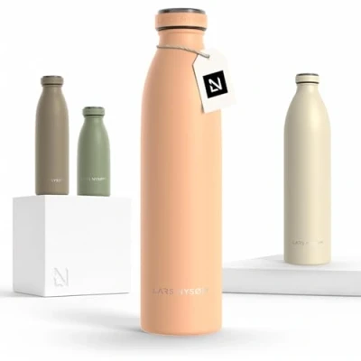 Abbildung von LARS NYSØM Edelstahl Trinkflasche 350ml, 500ml, 750ml, 1L, 1 5 liter Thermosflasche Kohlensäure geeignet Auslaufsichere Wasserflasche für Sport, Outdoor, Schule (Creamy Peach, 750ml)