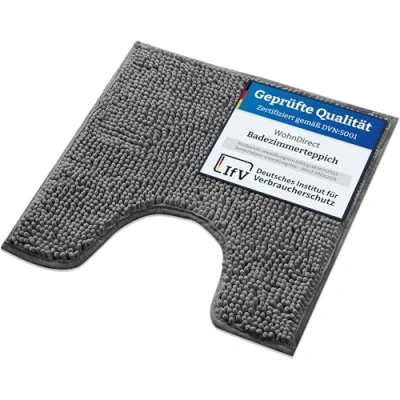 Abbildung von WohnDirect Badematte 45x45cm MIT WC Ausschnitt Grau rutschfest &amp; Waschbar, Badezimmerteppich zum Set kombinierbar, Badvorleger, Garnitur, Badteppich, Oeko TEX Zertifiziert