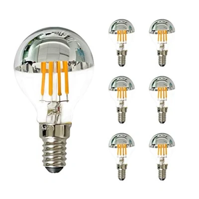 Abbildung von Edison LED Lampe G45 / G14 4W, Glühbirne mit Silberner Spitze, 40 Watt Äquivalent, Kandelabersockel E14, Warmweiß 2700K, Dimmbar Verspiegelte 6Stück