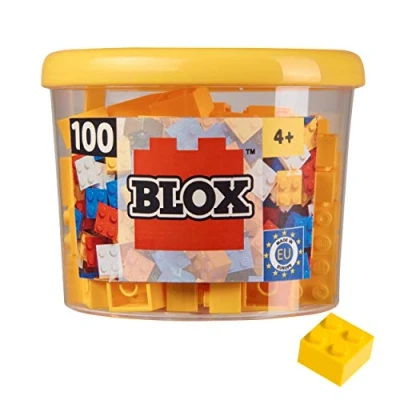 Abbildung von Simba 104114110 Blox, 100 gelbe Bausteine für Kinder ab 3 Jahren, 4er Steine, inklusive Dose, hohe Qualität, vollkompatibel mit vielen anderen Herstellern, Gelb