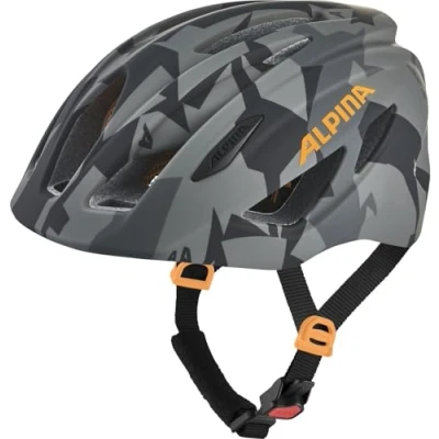 Abbildung von ALPINA PICO Flash Beleuchteter, Leichter &amp; Bruchfester Fahrradhelm Mit Fliegennetz Für Kinder, Black camo orange Gloss, 50 55 cm