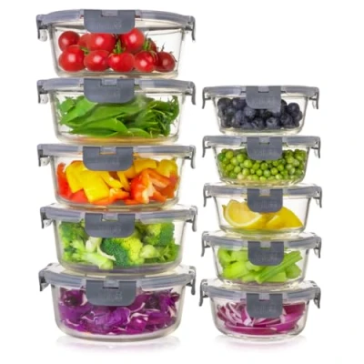 Abbildung von Igluu Meal Prep Glas Lebensmittel Frischhaltedosen 10 Stück, Lebensmittelbehälter mit Schnappverschluss &amp; auslaufsichern Deckel Mikrowellen geeignet BPA frei (10 Boxen Deckel) 950ml 400ml