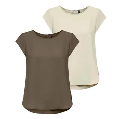 Abbildung von ONLY Damen ONLVIC S/S Solid 2 Pack Top, Kurzarm, Caribou/Moonbeam, 34
