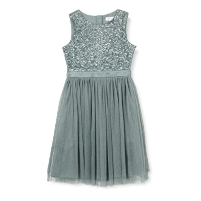 Abbildung von Maya Deluxe Mädchen^Mädchen Paillettenverziertes Hochzeit und Geburtstag Festlich mit Bandschleife Brautjungfernkleid Kleid, Misty Green, 11 Years
