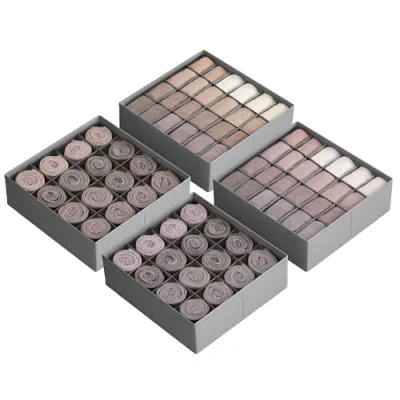 Abbildung von SONGMICS Unterwäsche Organizer 4er Set, 80 Fächer (2x16+2x24), Schubladen faltbar, Ordnungssystem Kleiderschrank, Aufbewahrungsboxen, Socken, Unterwäsche, Krawatten, taubengrau RUS011G01