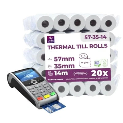 Abbildung von Ec Cash Thermorollen 57mm x 14m 12mm Kassenrollen Thermopapier Bonrollen für Bankomat Kredit Kartenlesegeräte (57x35x12) (20 Rollen)