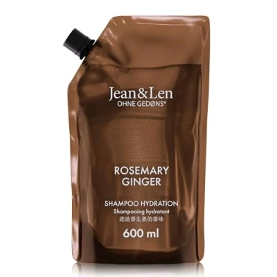 Abbildung von Jean &amp; Len Shampoo Feuchtigkeit Rosemary Ginger, Nachfüllbeutel, für trockenes sprödes Haar, reinigt pflegt spürbar, würzig frischer Duft, ohne Silikone und Parabene, Nachfüllpack 600 ml