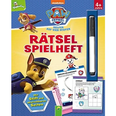 Abbildung von PAW Patrol Rätselspielheft mit Stift und abwischbaren Seiten: Erste Rätselaufgaben für Kinder ab 4 Jahren (Labyrinthe, Von Punkt zu Punkt, Zeichenschule) Chase, Marshall, Skye Co.