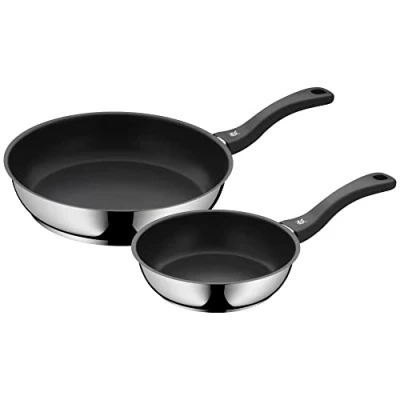 Abbildung von WMF Devil Pfannenset 2 teilig, Bratpfanne 28 cm + 20 cm, Pfanne Induktion, Cromargan Edelstahl beschichtet, Kunststoffgriff