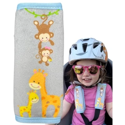 Abbildung von HECKBO 2x Baby Kinderwagen Trageschale Gurtschutz mit Tieren Mama Sicherheitsgurt Schulterpolster Schulterkissen Gurtschoner Autositze Gurtpolster für Kinder, Jungen, Jungs, Mädchen, Babys
