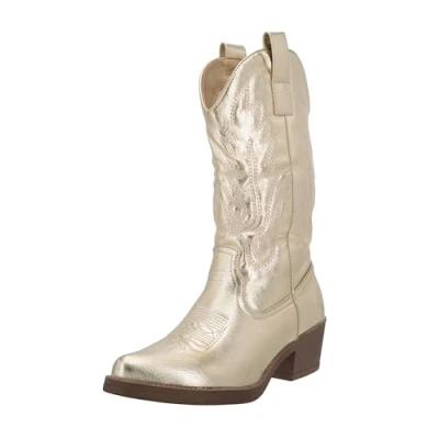 Abbildung von Elara Damen Cowboy Stiefel Biker Boots Chunkyrayan DEN928 Silver PU 40