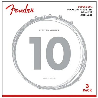 Abbildung von Fender Bass Saiten aus vernickeltem Stahl, Runddraht, 1 Stück 10 46 Super 250&#039;s (3 Pack)