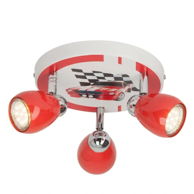 Abbildung von BRILLIANT Lampe Racing LED Spotrondell 3flg rot/weiß schwarz 3x PAR51, GU10, 3W Reflektorlampen inklusive, (250lm, 3000K) Skala A++ bis E Köpfe schwenkbar