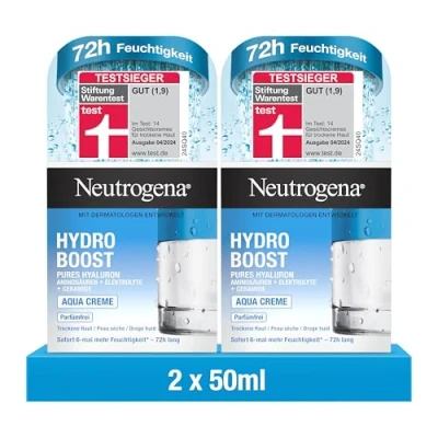 Abbildung von Neutrogena Hydro Boost Aqua Creme (2x50 ml), parfümfreie Gesichtscreme mit Hyaluronsäure, Aminosäuren, Elektrolyten und Ceramiden, intensive Gesichtspflege für glatte geschmeidige Haut, Doppelpack