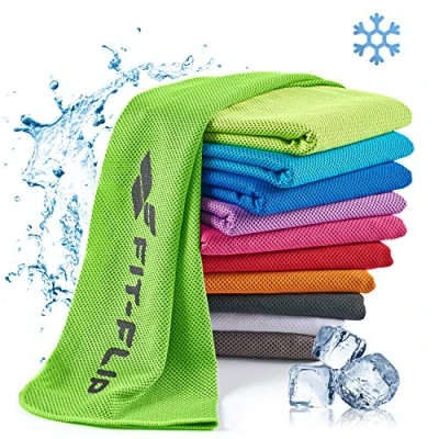 Abbildung von Fit Flip kühlendes Handtuch als Cooling Towel und mikrofaser Kühltuch Sporthandtuch Airflip für Fitness Sport Ice Kühlhandtuch (neon grün, 120x35cm)