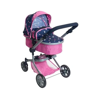 Abbildung von Bayer Chic 2000 595 33 Puppenwagen Mika, 2in1 Kombipuppenwagen für Kinder von 4 bis 8 Jahren, Butterfly, pink Navy, 73 * 41 82 cm