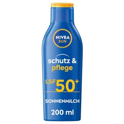 Abbildung von NIVEA SUN Schutz &amp; Pflege Sonnenmilch LSF 50+ (200 ml), Sonnencreme für 48h Feuchtigkeit mit Vitamin E, sofortiger Sonnenschutz vor UVA /UVB Strahlen