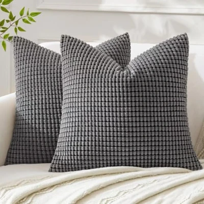 Abbildung von MIULEE 2er Set Kissenbezüge Kordsamt Dekokissen Kissenbezug Sofakissen Dekorativ Couchkissen Kissenhülle Bezug Weich, Einfarbig, für Wohnzimmer Schlafzimmer 40x40 cm, 16x16 Inch Grau