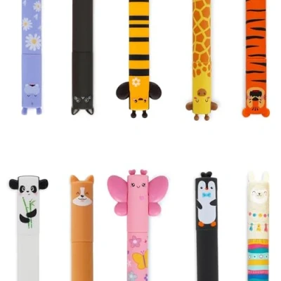 Abbildung von LEGAMI Stifte Set [10 Stck.], radierbare Gelstifte mit Motiven Schmetterling, Tiger, Hippo, Lama, Corgi,Giraffe und viele mehr (10er Set)