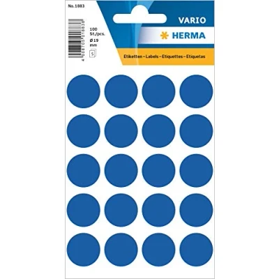 Abbildung von HERMA 1883 Punktaufkleber Klebepunkte blau, 100 Stück, Ø 19 mm, 20 pro Bogen, selbstklebend, Markierungspunkte für Kalender Planer Basteln, matt, blanko Papier Farbpunkte Etiketten Aufkleber