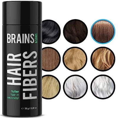 Abbildung von Brains &amp; Son Streuhaar Premium Haarverdichtung/Schütthaar mit Soforteffekt bei Geheimratsecken, Haarausfall und lichtem Haar Haarpuder 25g (GRAU)
