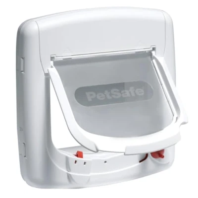 Abbildung von PetSafe Staywell Magnetische Katzenklappe Deluxe, Magnet Schlüssel gibt nur Ihrer Katze Zugang hält fremde Tiere draußen, mit 4 Verschlussoptionen, für Katzen bis zu 7 kg, Weiß