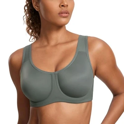 Abbildung von SYROKAN Damen Starker Halt Sports BH Große Brüste mit Bügel für Größen Grauer Salbei 85G