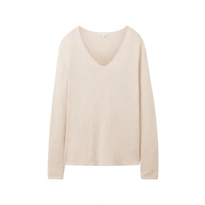 Abbildung von TOM Tailor Basic V NECK Strickpullover, Damen, Größe: Medium, Desert sand melange