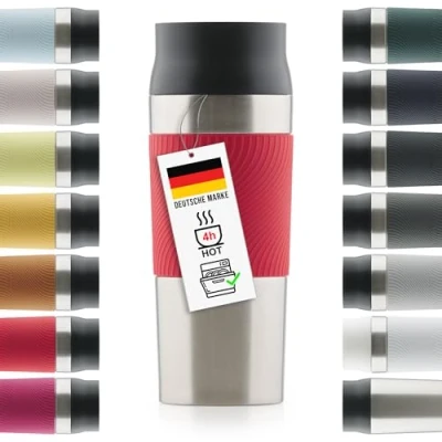 Abbildung von Blumtal Thermobecher 350 ml Kaffeebecher to go aus Edelstahl auslaufsicherer Isolierbecher kalt/heiß Mug mit 360 Trinköffnung Thermosbecher Quick Press Verschluss Coffee Rot