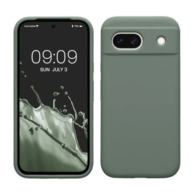 Abbildung von kwmobile Hülle kompatibel mit Google Pixel 8a Silikon Handy Case Handyhülle weiche Oberfläche kabelloses Laden Rainwashed Grün